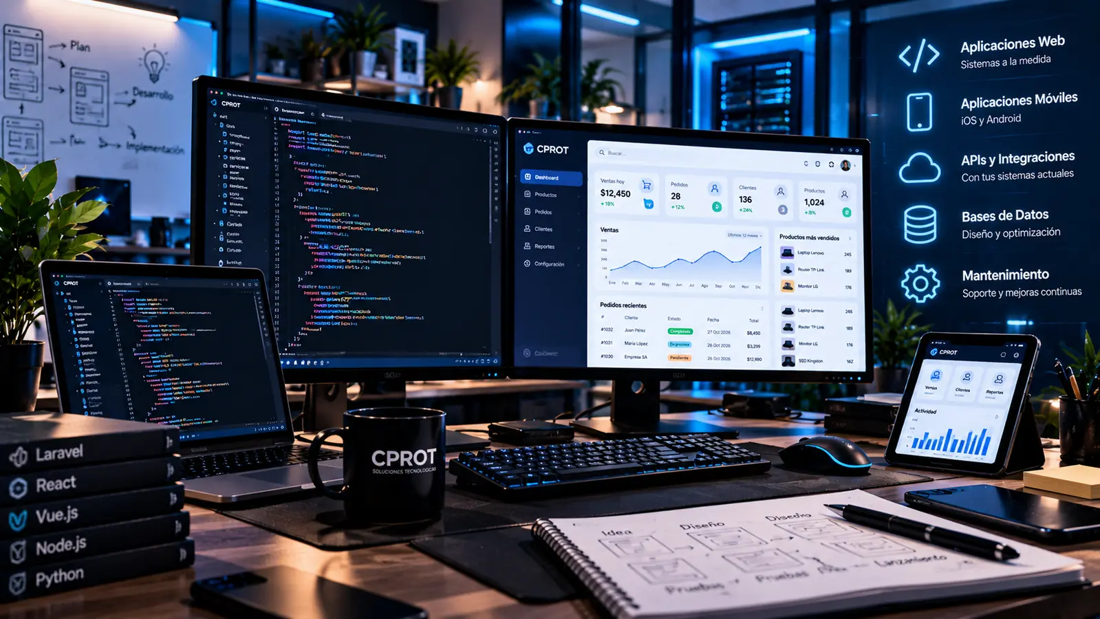 Entorno de desarrollo de software y paneles administrativos